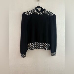 St John vintage bedazzled shoulder padded black knit top size 10